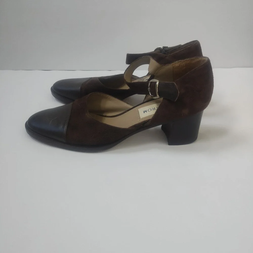 Nordstrom Mary Jane Heels Womens 7.5 Chocolate Brown Suede Leather Made in Italy